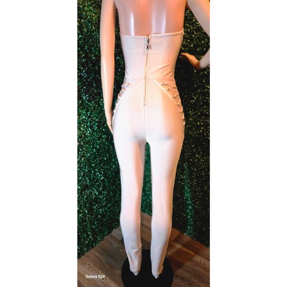 Nude/Neutral Color Lace up Halter Ankle Length Jumpsuit, Size L, NWT - Picture 7 of 9